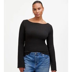 NWT Madewell Ribbed Long-Sleeve Boatneck Top Jet Black